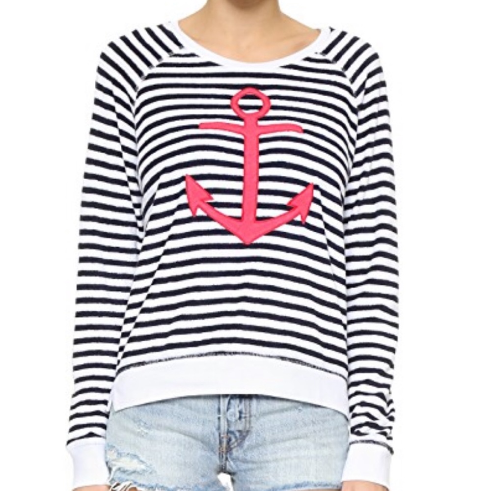 Sundry Anchor Stripes Terry Cozy Sweatshirt Small